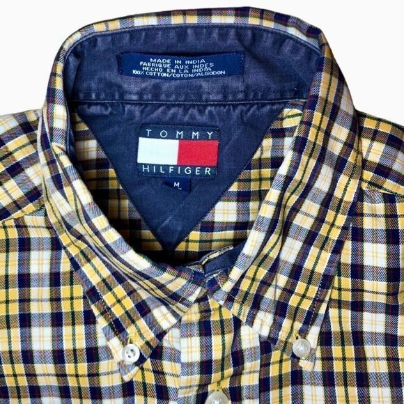 Tommy Hilfiger Plaid Button Down Shirt in Yellow/Blue Men’s Medium - Picture 2 of 6